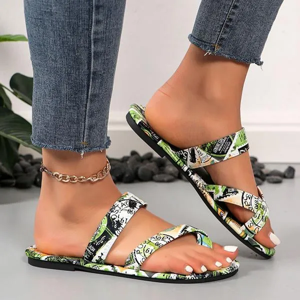 Women's Casual Printed Flat Flip Flops 33782398S