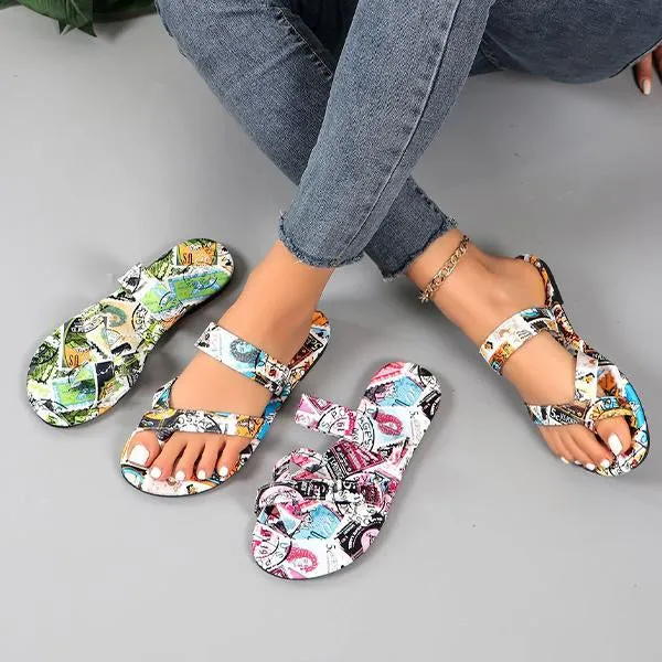 Women's Casual Printed Flat Flip Flops 33782398S