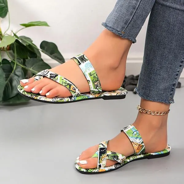 Women's Casual Printed Flat Flip Flops 33782398S