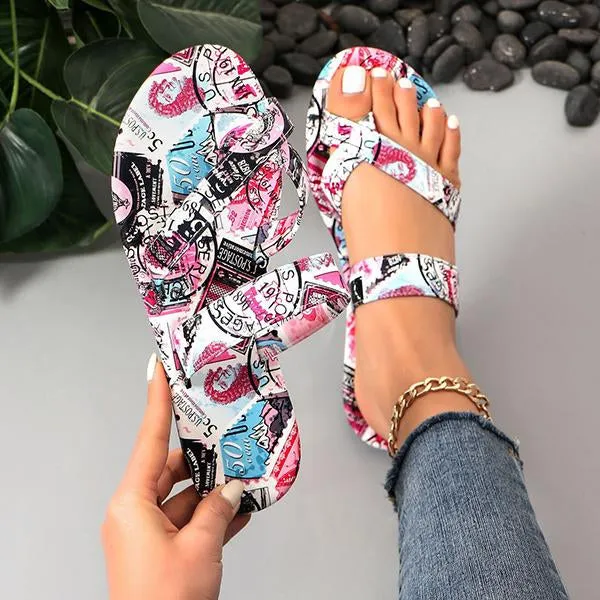 Women's Casual Printed Flat Flip Flops 33782398S