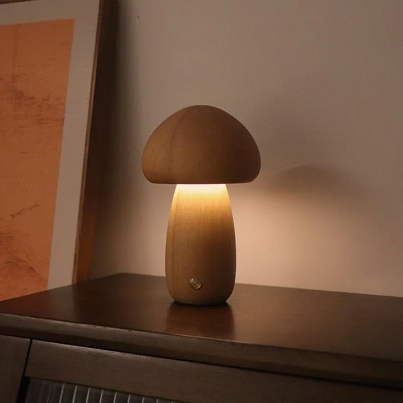 Wood Carved Mushroom Light