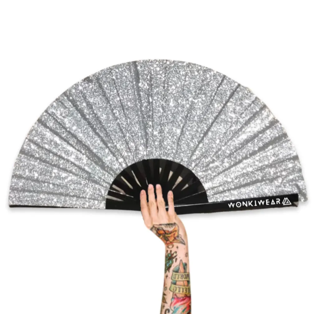 XL Festival Fan - Glitter, Sumptuous Silver with matching Leg Holster in