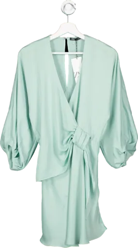 ZARA Mint Green Long Sleeve Bow Detail Mini Dress BNWT UK XS